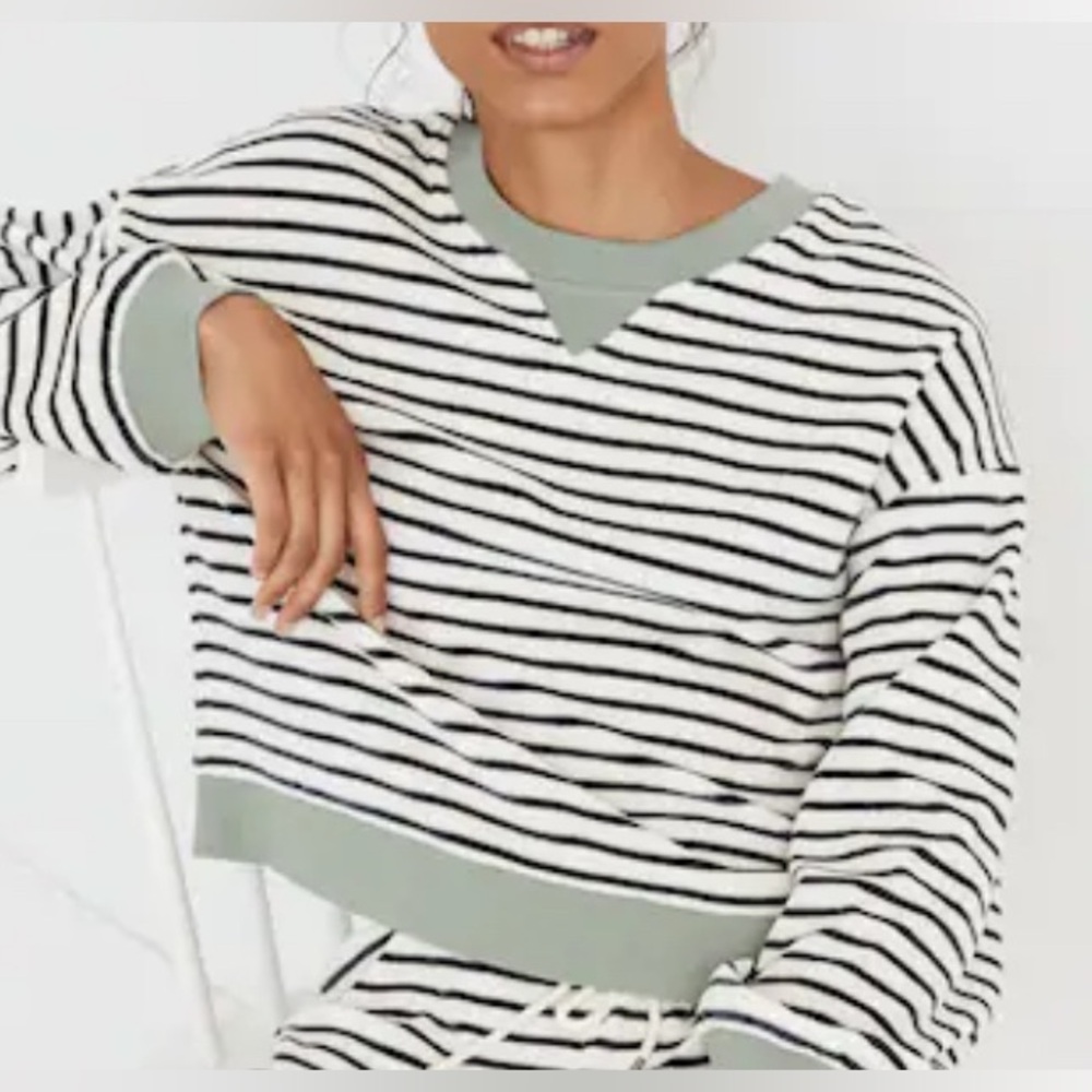 Madewell MWL Velour Crewneck Sweatshirt in Stripe, XS